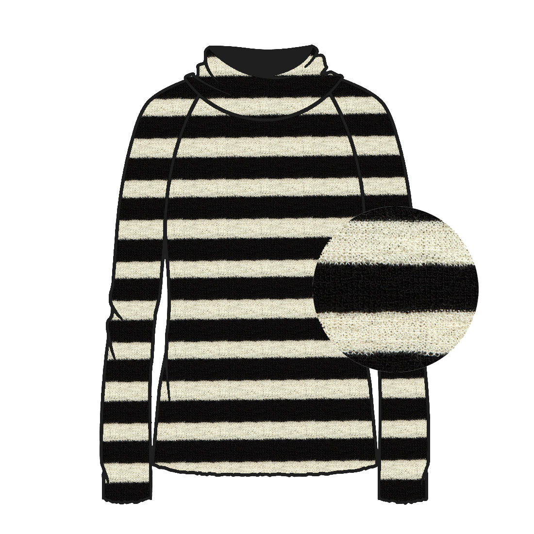 Raglanshirt mit großem Rollkragen aus Merinowolle - 4007